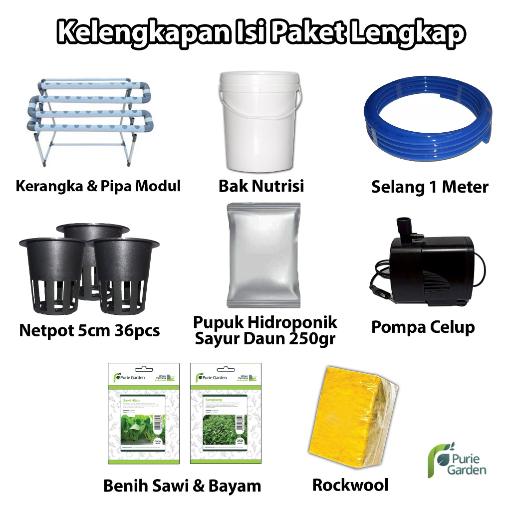 Paket Instalasi Modul Hidroponik DFT NFT Food Grade 36 Lubang Purie Garden PG SBY