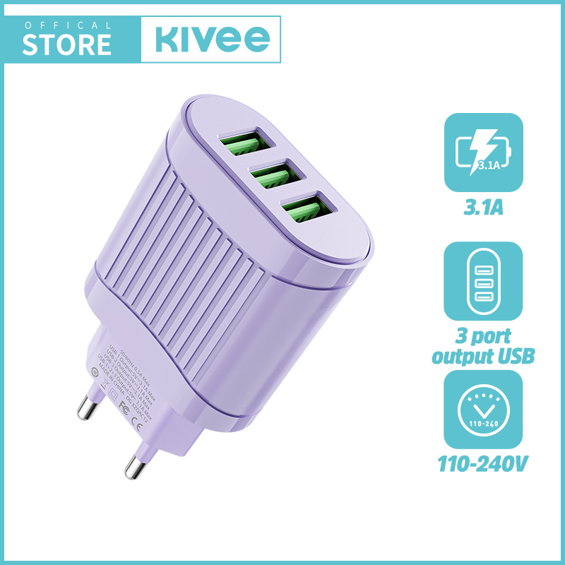 KIVEE Charger Fast charging USB*3 KV-AE106 For iphone Xiaomi Vivo OPPO Huawei Samsung-KV-AE106 Purple