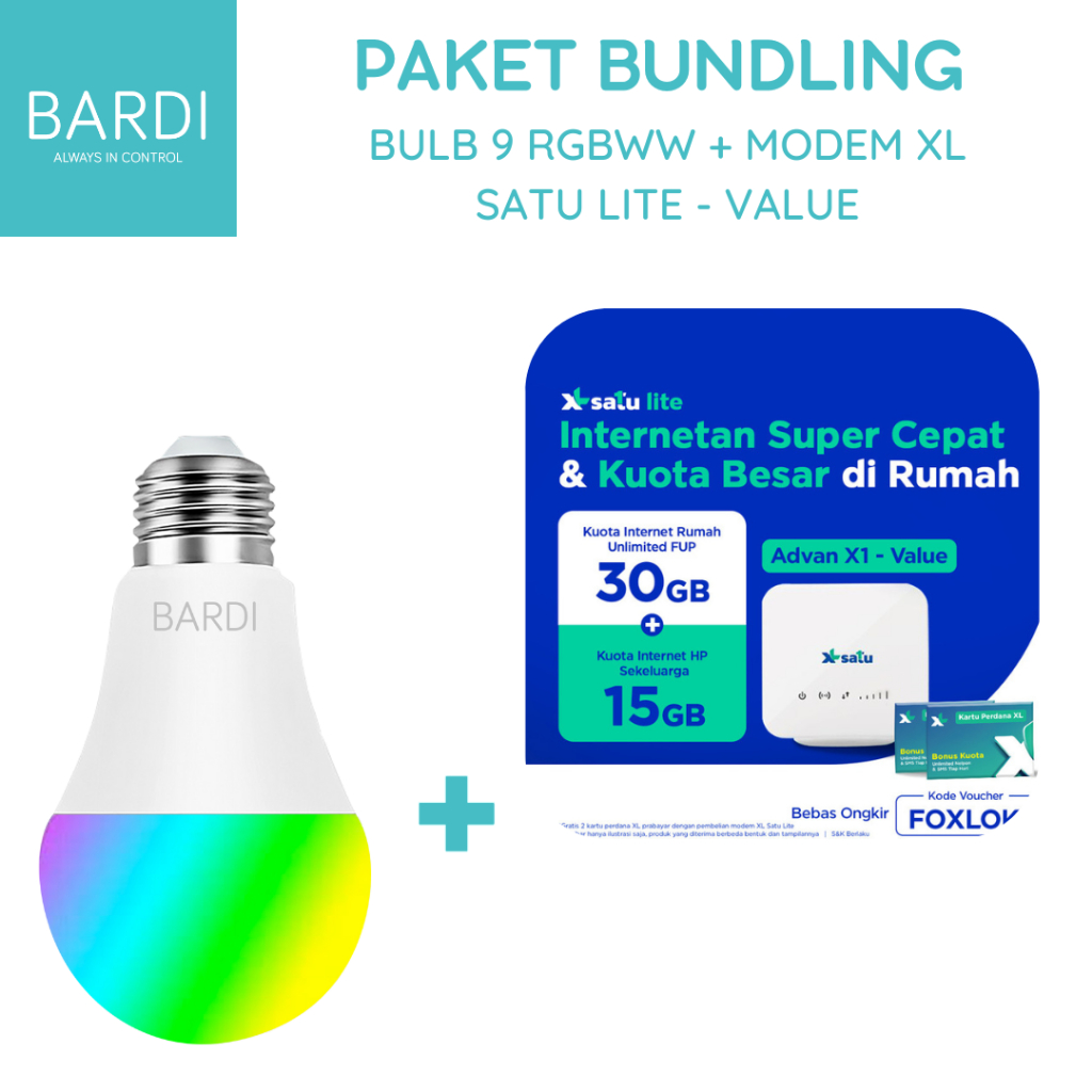 Bundling Smart LED Light Bulb 9W RGB WW + Modem XL SATU Lite Value