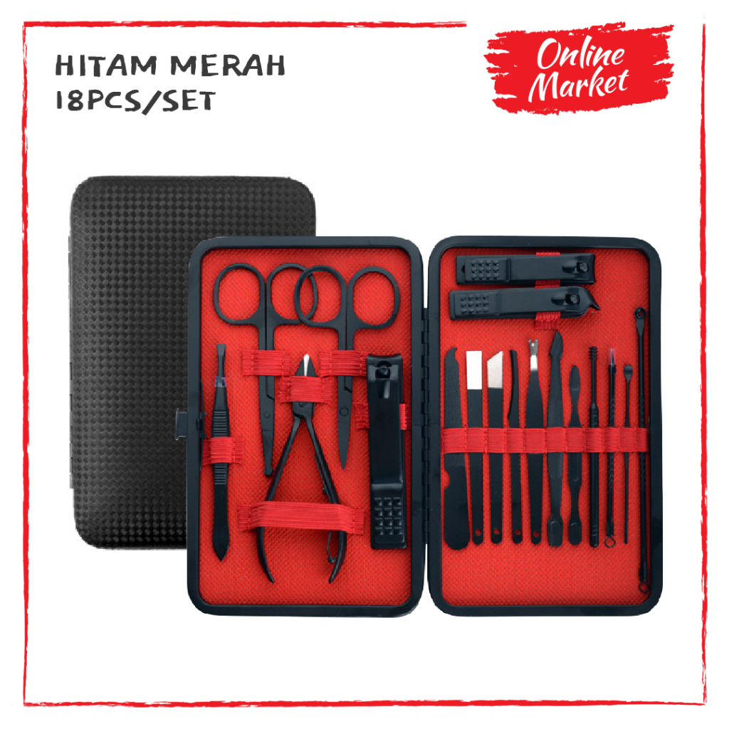 18 Pcs/Set Perawatan Kuku Premium dengan Pouch - Manicure &amp; Pedicure - Gunting Kuku dan Alis