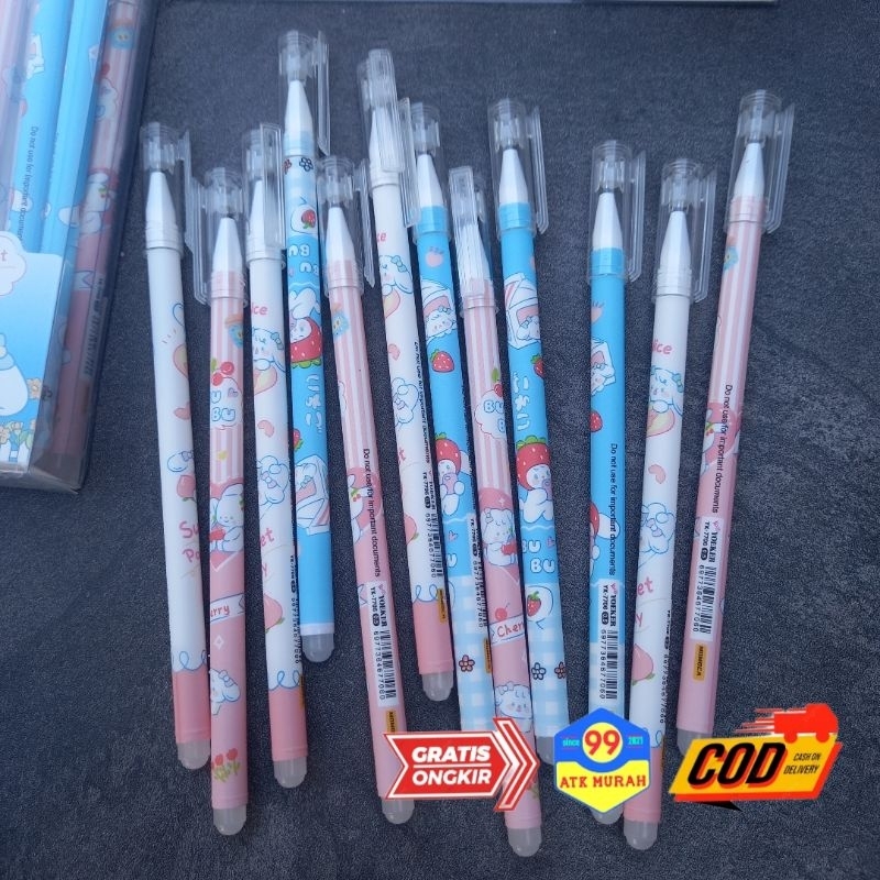 12 Pulpen ERASABLE- Pulpen bisa dihapus/pen ajaib LUSINAN pen