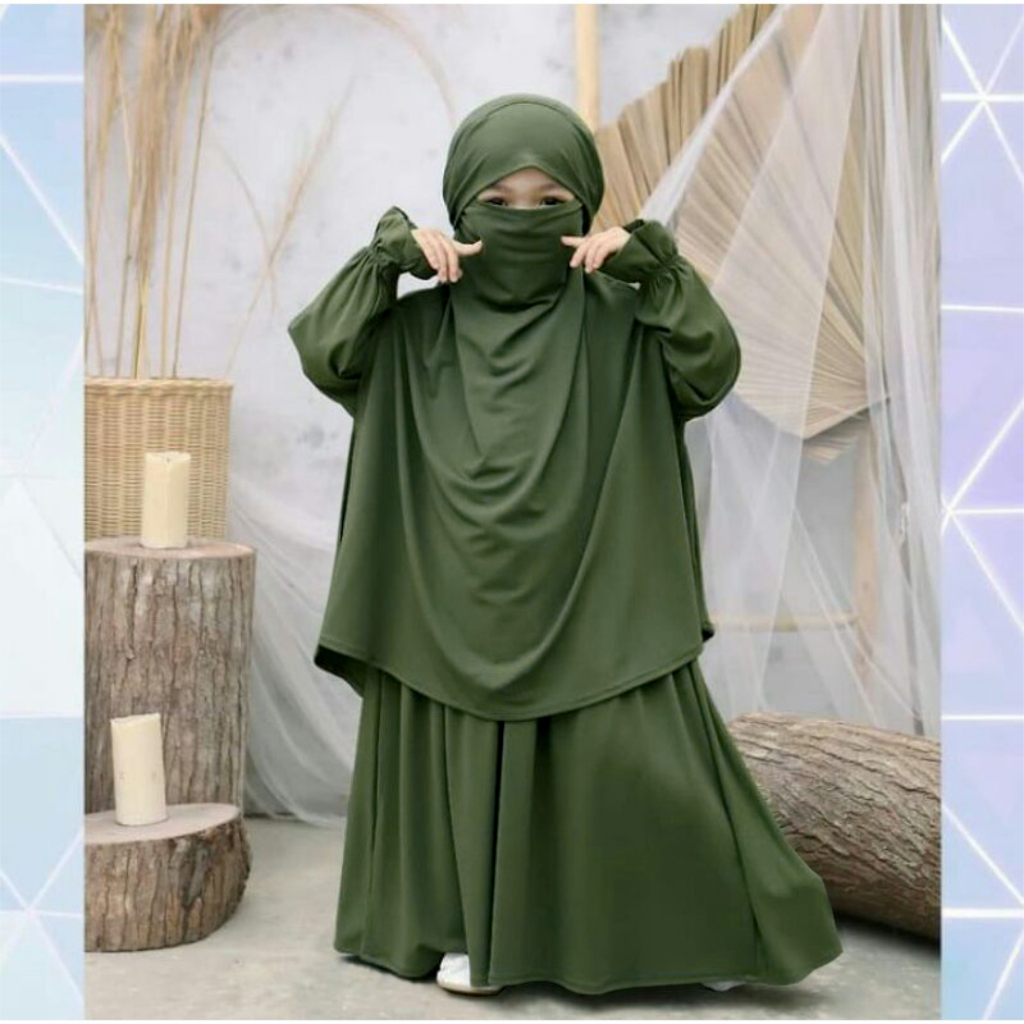 FenishaStore French Khimar FATIMAH SET Usia 4-5Tahun / Pakaian Muslim Anak Bisa Bayar Ditempat COD