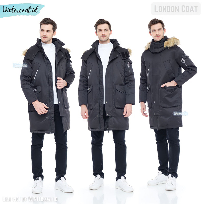 Men long winter coat padded padding jacket panjang london musim dingin pria jaket cowok waterproof snow salju thermal import