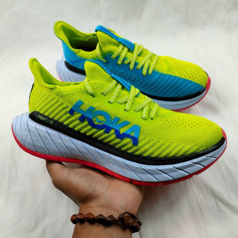 HOKA CARBON X3 HIJAU STABILO BIRU