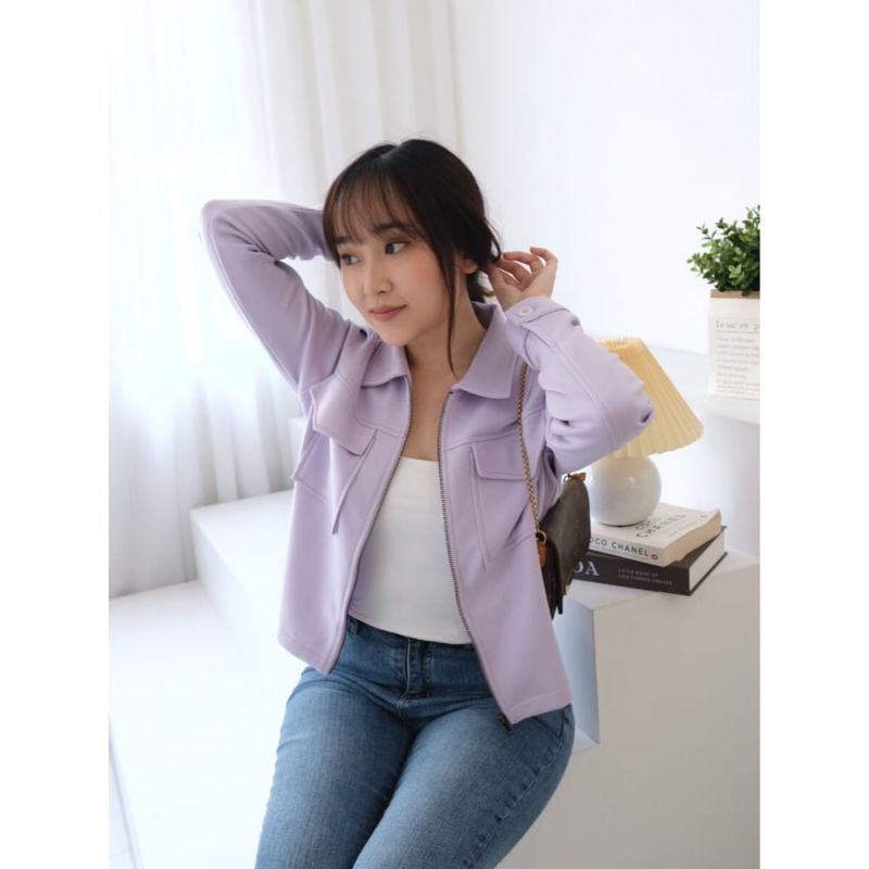 AUTER COLLARPOCKET ZIPPER | ATASAN | SWEATER WANITA KOREAN