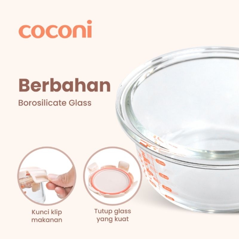 Coconi Wean Bowl Glass Container 240ML 2Pcs / Wadah MPASI Kaca / Baby Food Container / Kontainer Kaca MPASI