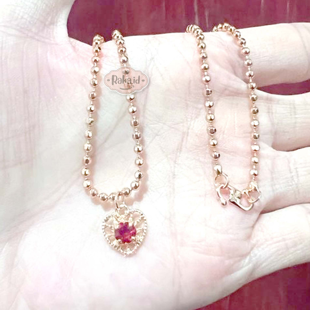 Kalung Anak Anak Perempuan Anti Karat Rantai Biji Lada Motif Love Mata Merah 1294