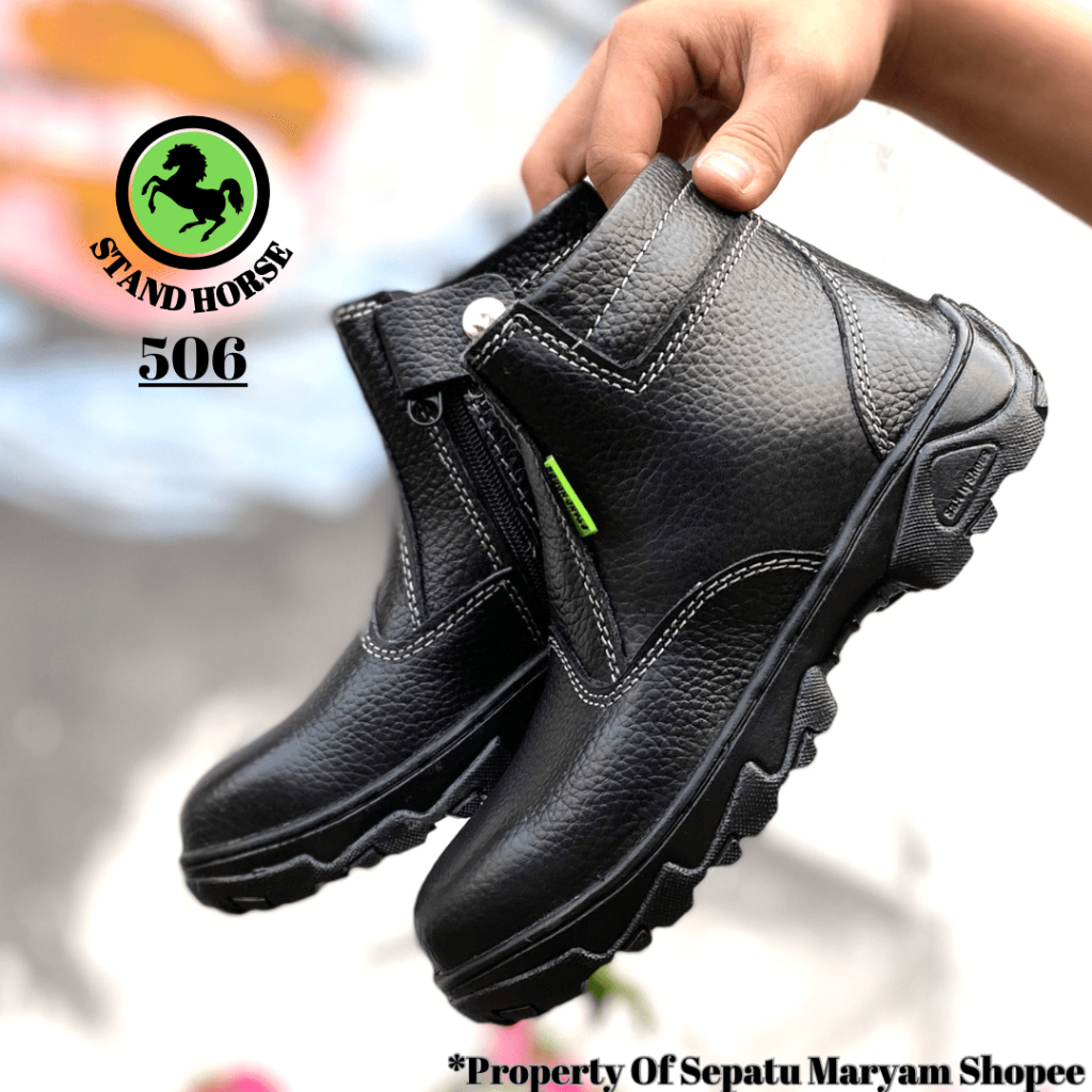 Sepatu Pria Septi Ujung Besi Safety Shoes Kulit Asli Sepatu Proyek Tambang Lapangan Safty Boots SNI