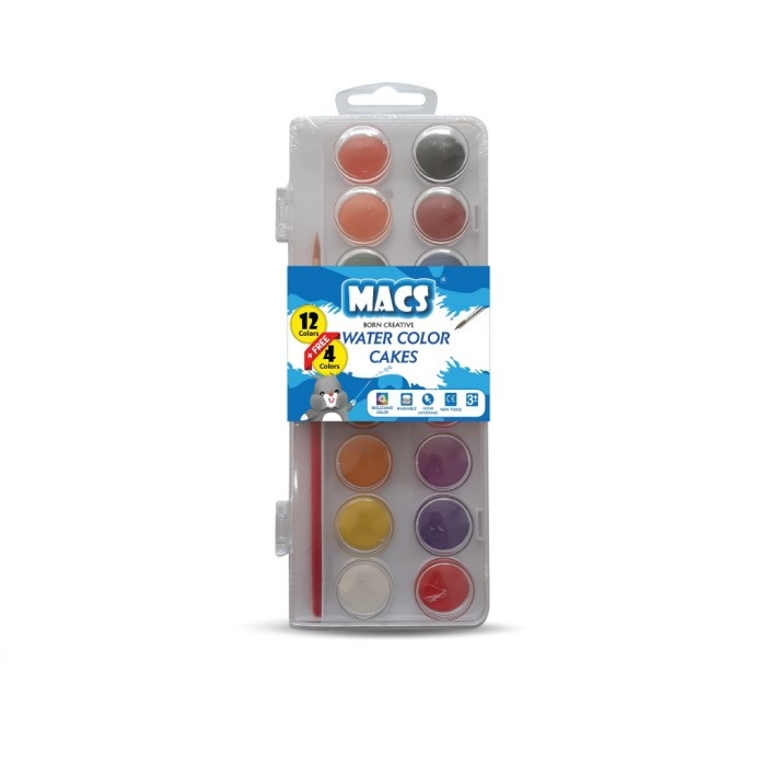 Cat air padat MACS water Color Cakes 16 (12+4) Warna