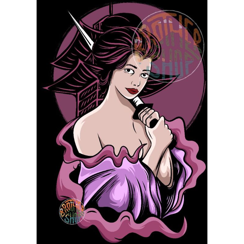 

Cetak water slide decal geisha samurai Japan untuk racing motor helm dll