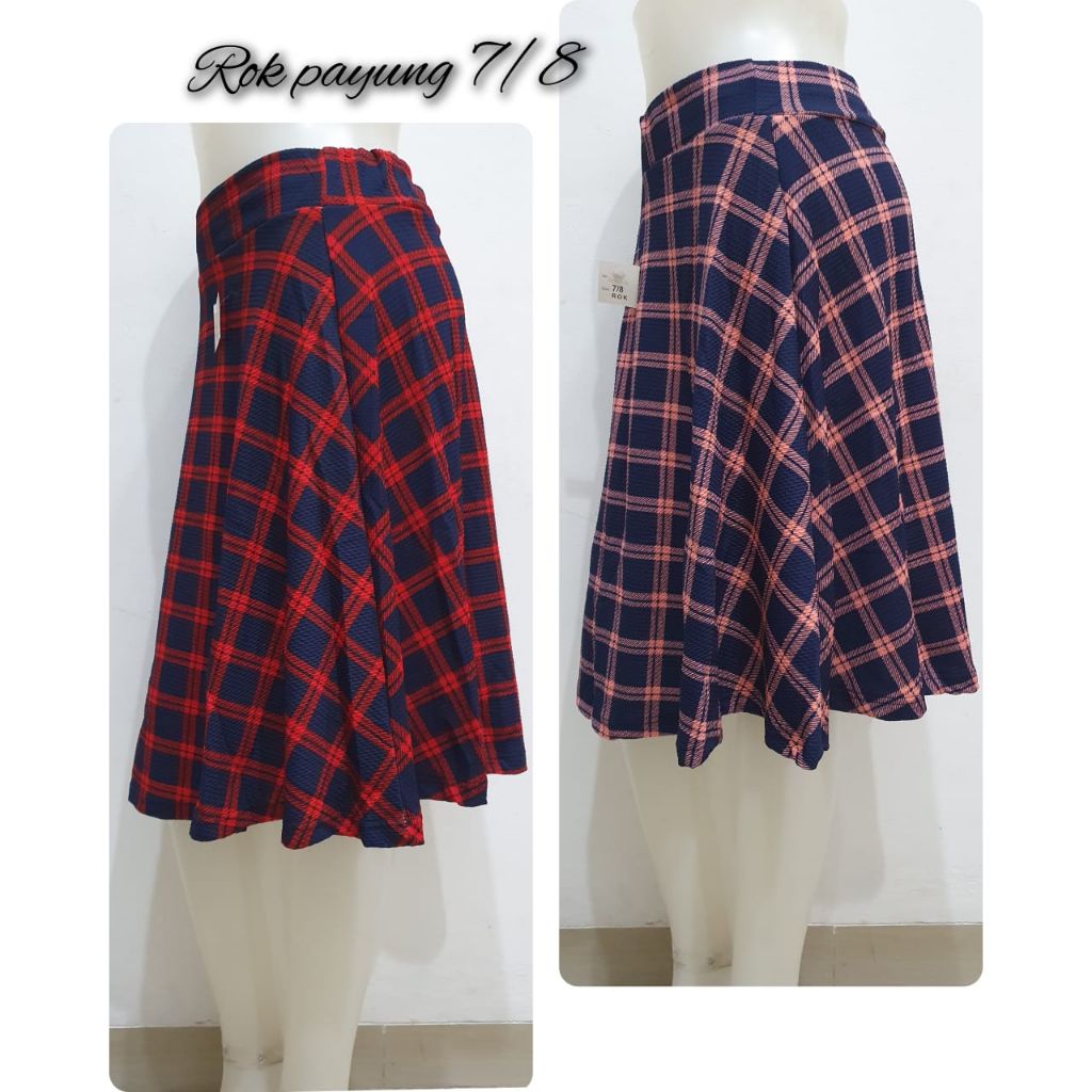 TERBARU Rok Payung Pendek Wanita Motif Kotak