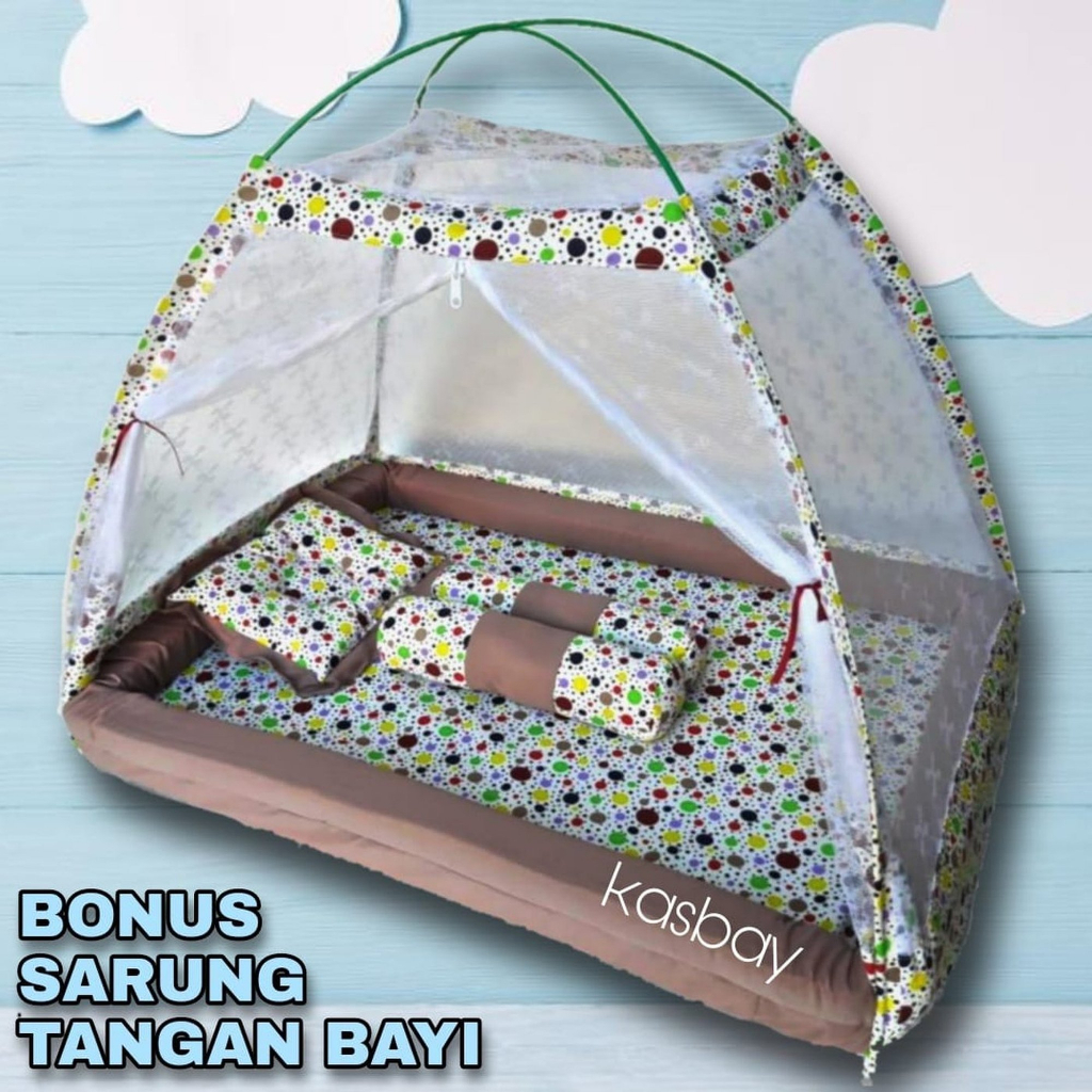 KASUR BAYI KELAMBU/TEMPAT TIDUR BAYI SET LENGKAP BONUS SARUNG TANGAN BAYI PREMIUM