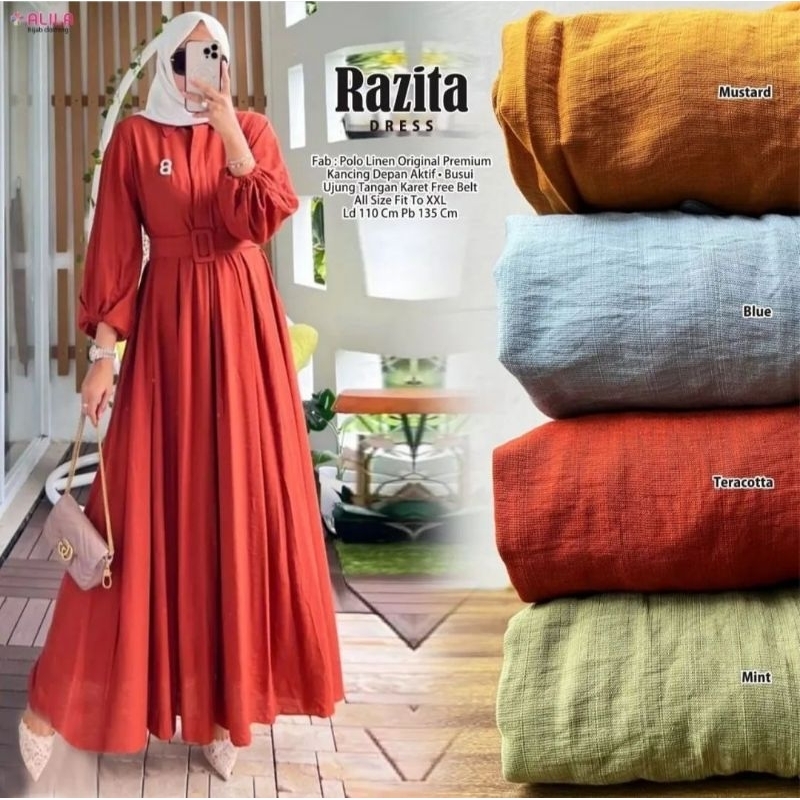 gamis polo linen terbaru/gamis polo linen premium/razita dres terbaru