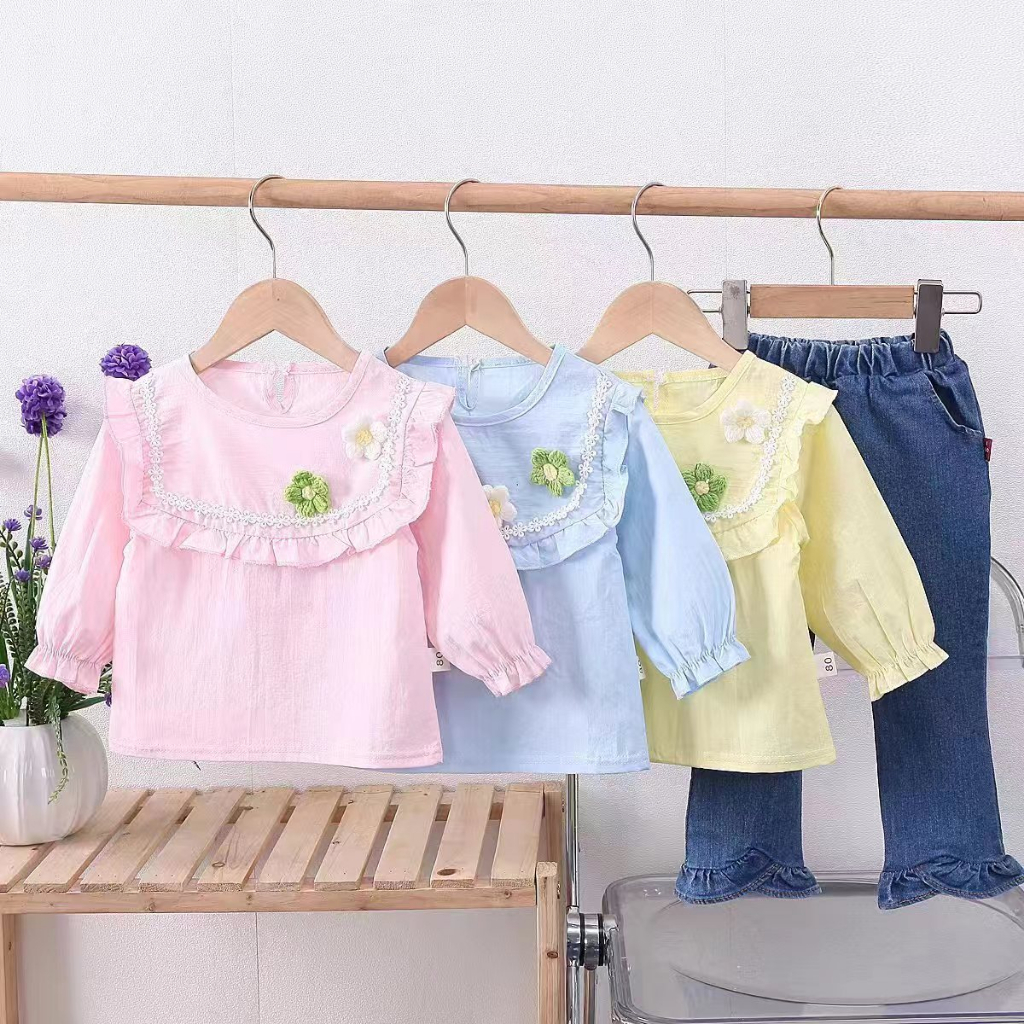 Setelan 2in1 Jeans Anak Import / setelan bajua anak perempuan import / setalan kemeja anak premium Usia 1-4 Tahun / Fashion Anak Korean