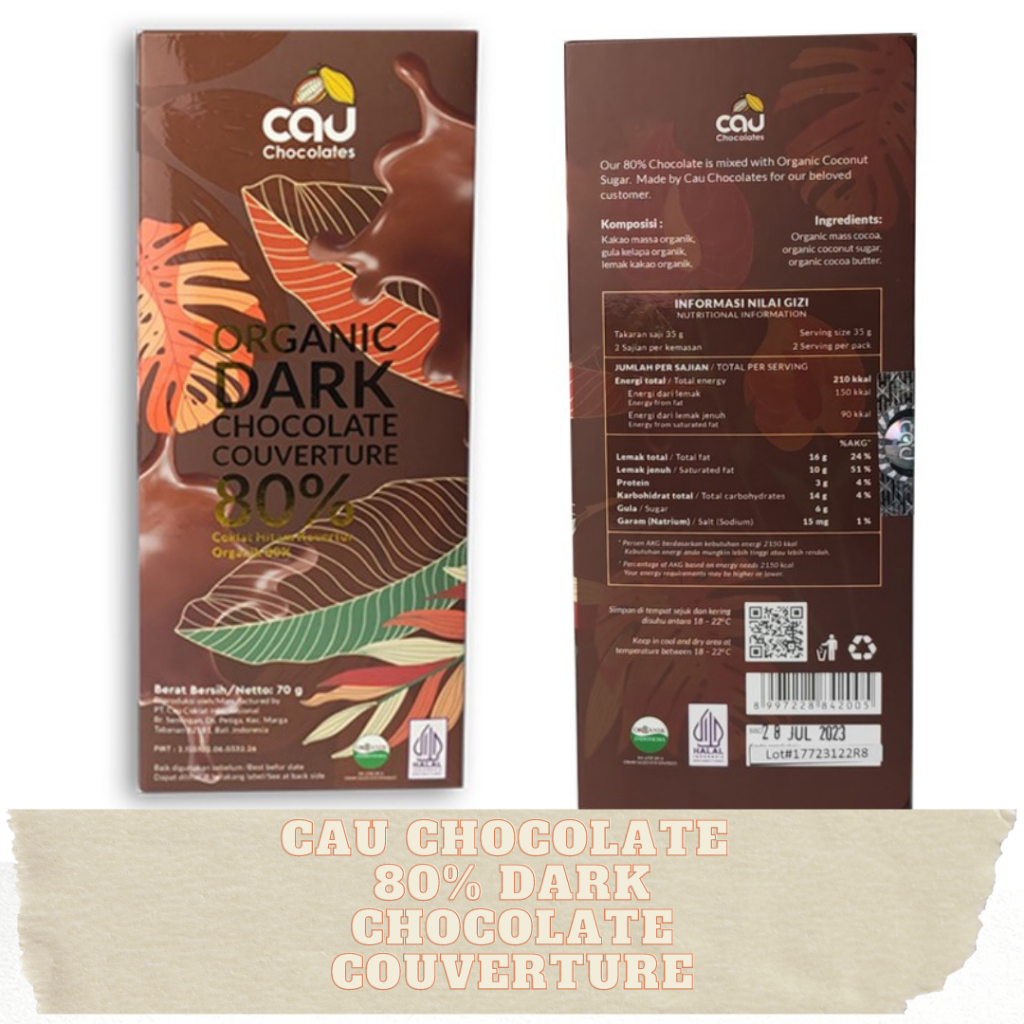 

Cau Chocolates Organik Dark Chocolate Couverture 80% 70 gr