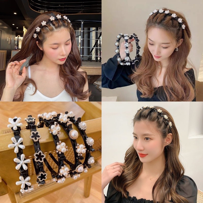 Bando Fashion Korea 2in1 Jepit Rambut Pola Mutiara Kristal Wanita Perempuan Dewasa
