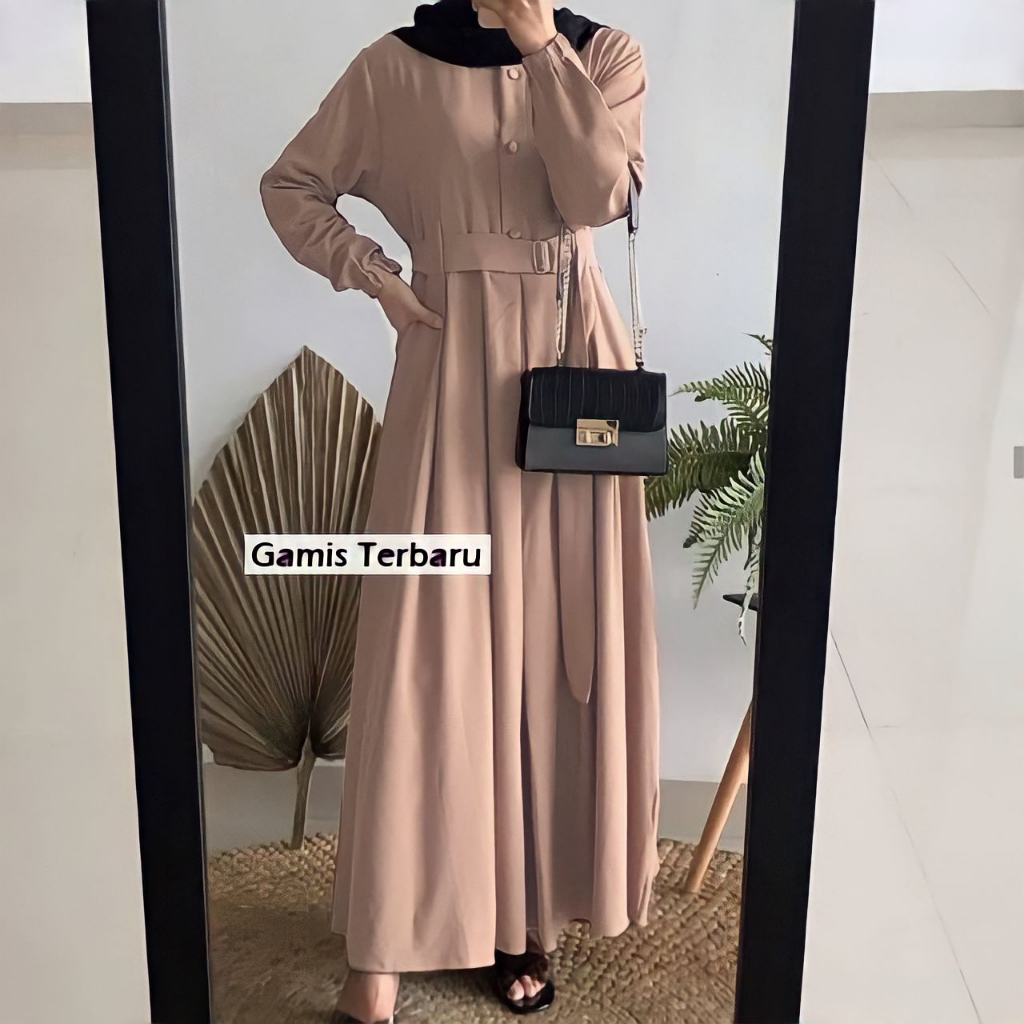 Gamis Monna Belt Dress Sandira Size Jumbo Syari Busui Friendly Terbaru Moscrepe Original