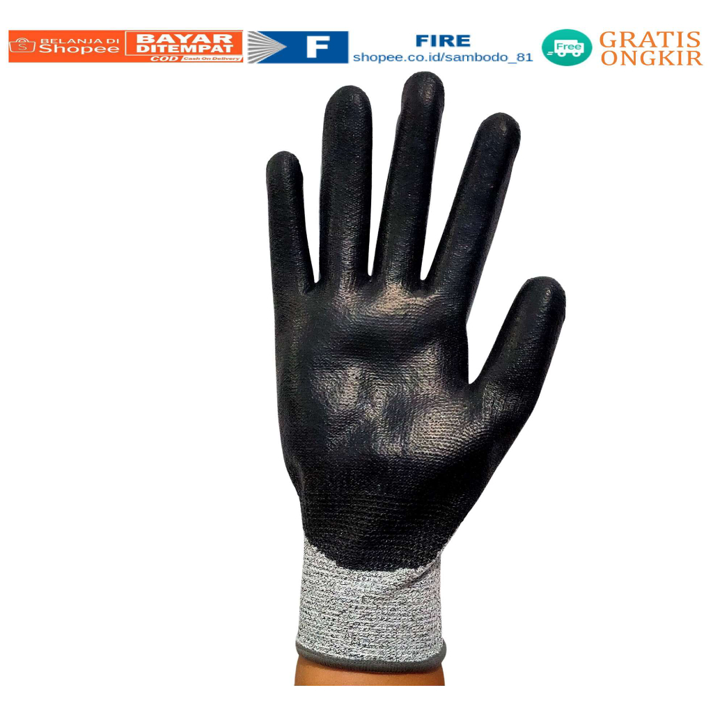 Sarung Tangan Glove Cut Resistant level 5 Anti Pisau karet Hitam