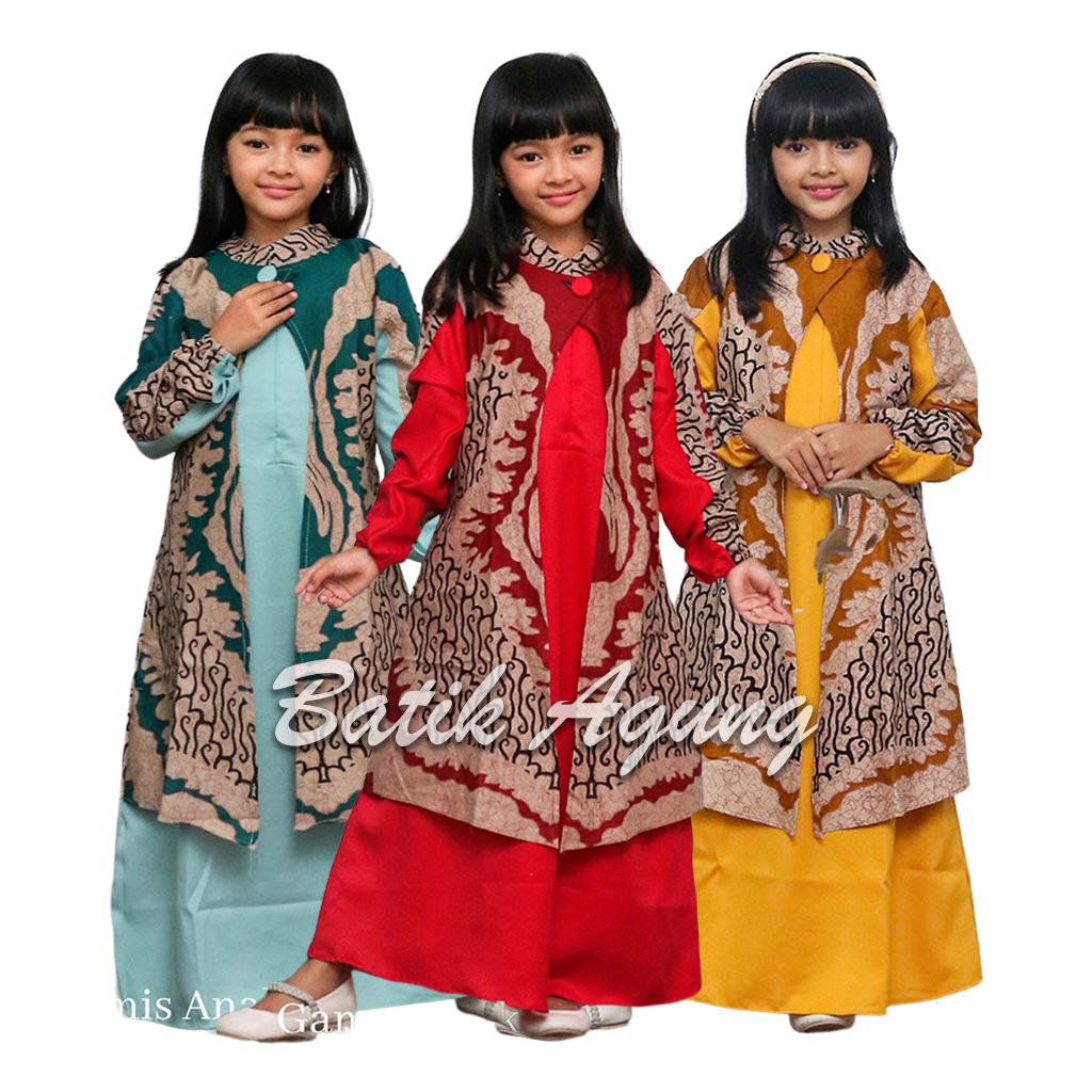 Baju Batik Anak Lucu / Gamis Batik Anak Syari / Batik Anak Perempuan Terbaru / Baju Batik Gamis Anak