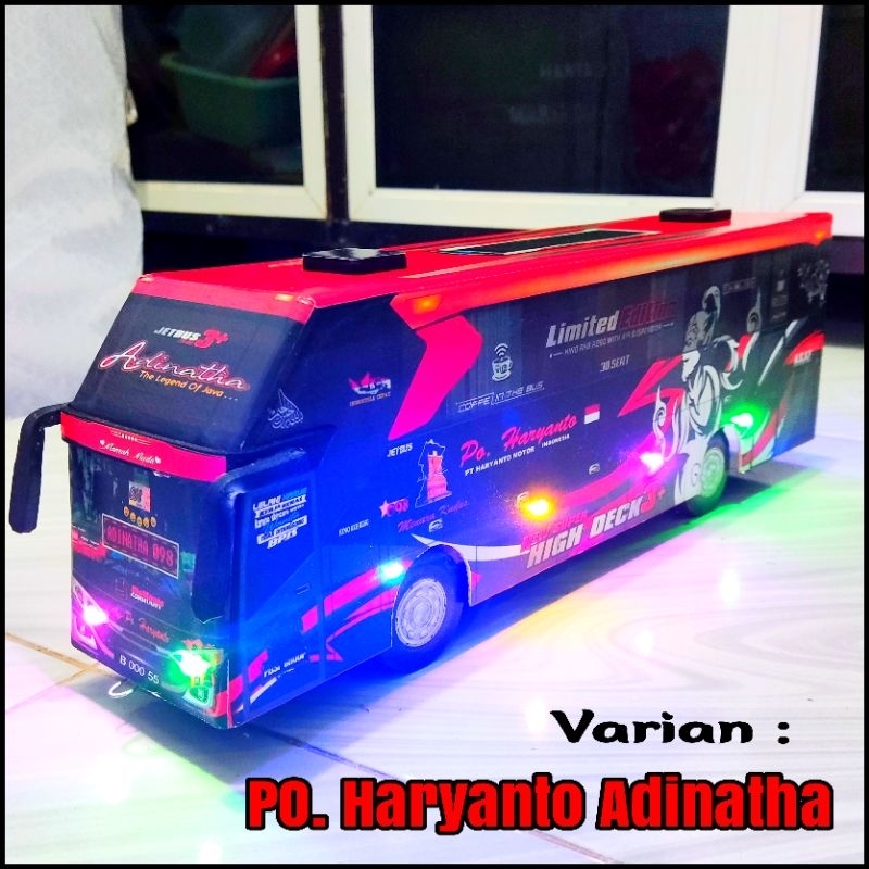 Mainan Miniatur Bus Telolet Basuri Full Lampu