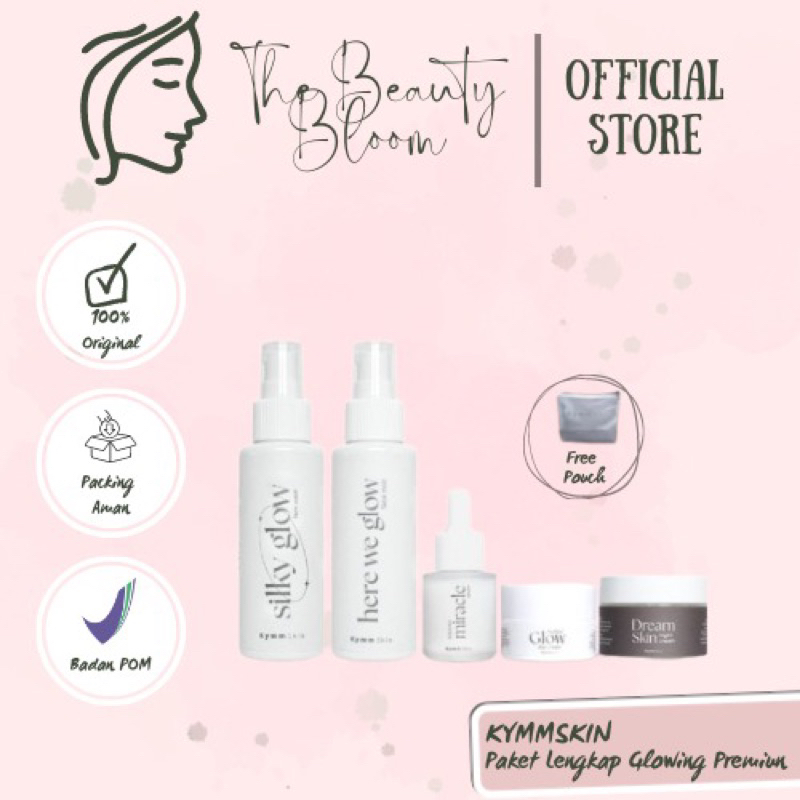 KYMM SKIN 5pcs + Pouch Paket Lengkap Glowing - (Face Wash, Face Mist, Bakuchiol Serum 20ml, Day Crea