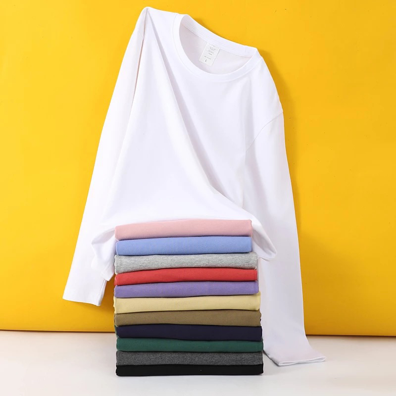 Atasan lengan panjang polos Unisex Cotton Combed 24s