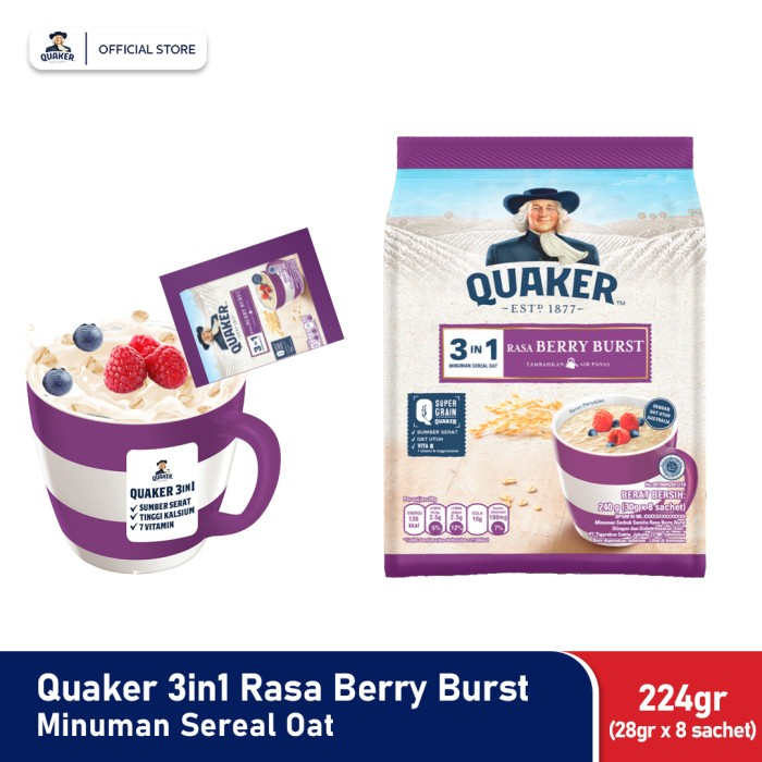 

Quaker 3in1 Berry Burst 240 g Minuman Sereal Oats isi 8 sachet