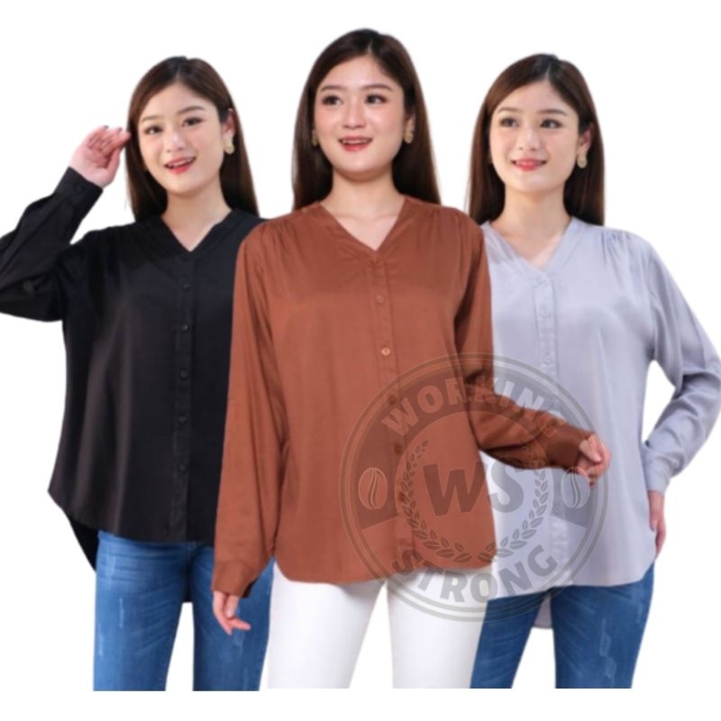 Pretty Shirt Kemeja Wanita Polos Basic Lengan Panjang Pretty Woman Long Sleeve Original Madame Sexy