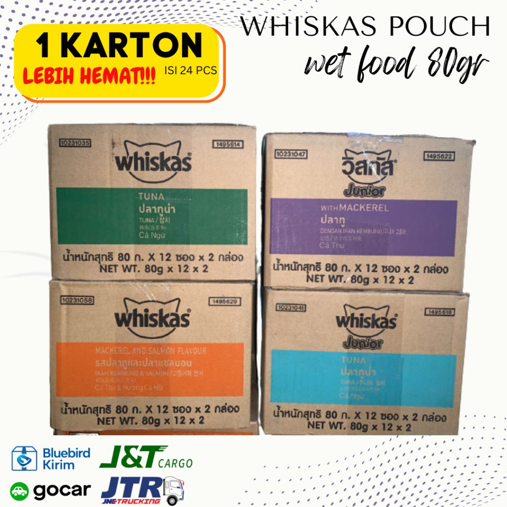 KHUSUS EKSPEDISI WHISKAS SACHET - WHISKAS POUCH 80GR 1 KARTON ISI 24 PCS SACHET-POUCH ALL VARIANT JUNIOR-ADULT