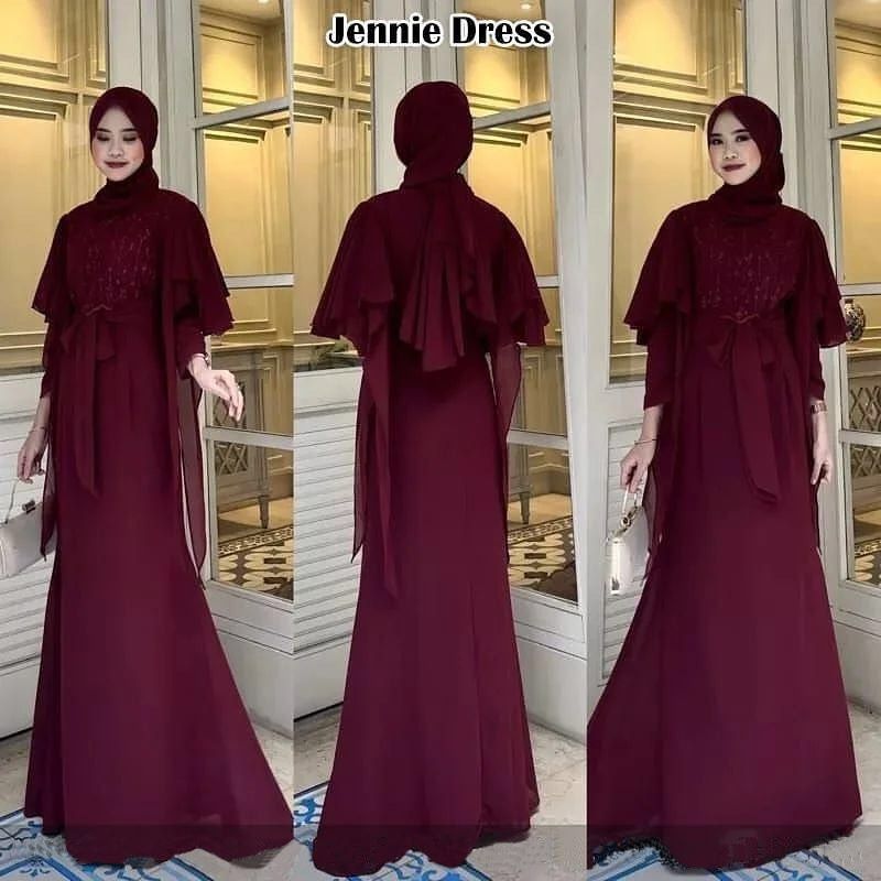 GAMIS WANITA JENNIE SET BAHAN CERUTY MIX BRUKAT LD 100 - 120 CM PB 135 PT 55 CM UKURAN M L XL XXL GAMIS WANITA TERBARU 2023 KEKINIAN DRESS CERUTY PREMIUM MAXY DRESS KEKINIAN PAKAIAN MUSLIM WANITA MODERN