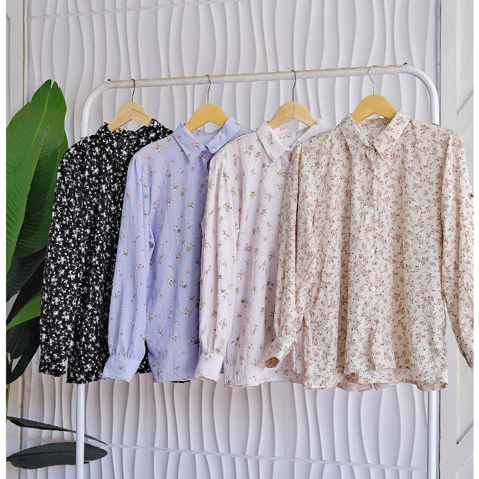 Kemeja Lady Crush Motif Pattern Oversize Jumbo - Kemeja Crinkle Lady Crush Motif Kemeja Blouse wanita Lady Crush / Kemeja Style Korea