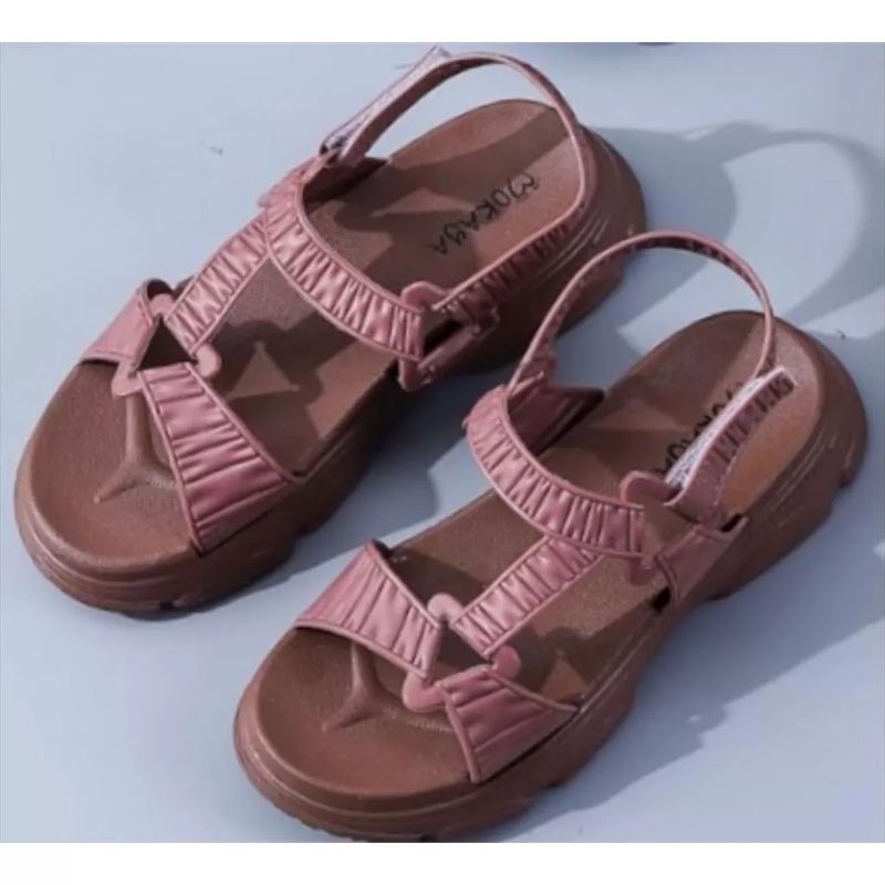 SANDAL LET GUNUNG JELLY IMPORT WANITA TALI SAMBUNG KERUT SEGITIGA SOL TEBAL 2268