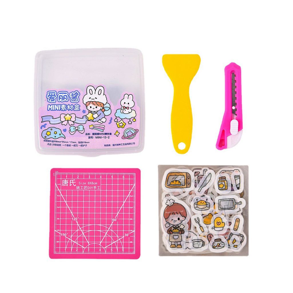 1 SET ALAT JOURNALING MOTIF KARTUN MOMO FREE BOX STICKER CUTTER CUTTING PAD SHOVEL (PERATA STIKER) @banyak