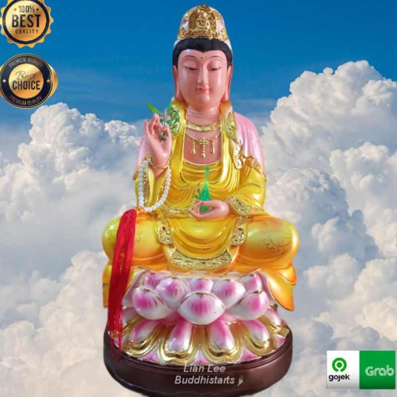 patung dewi kwan im 16 inch fiber jubah kuning