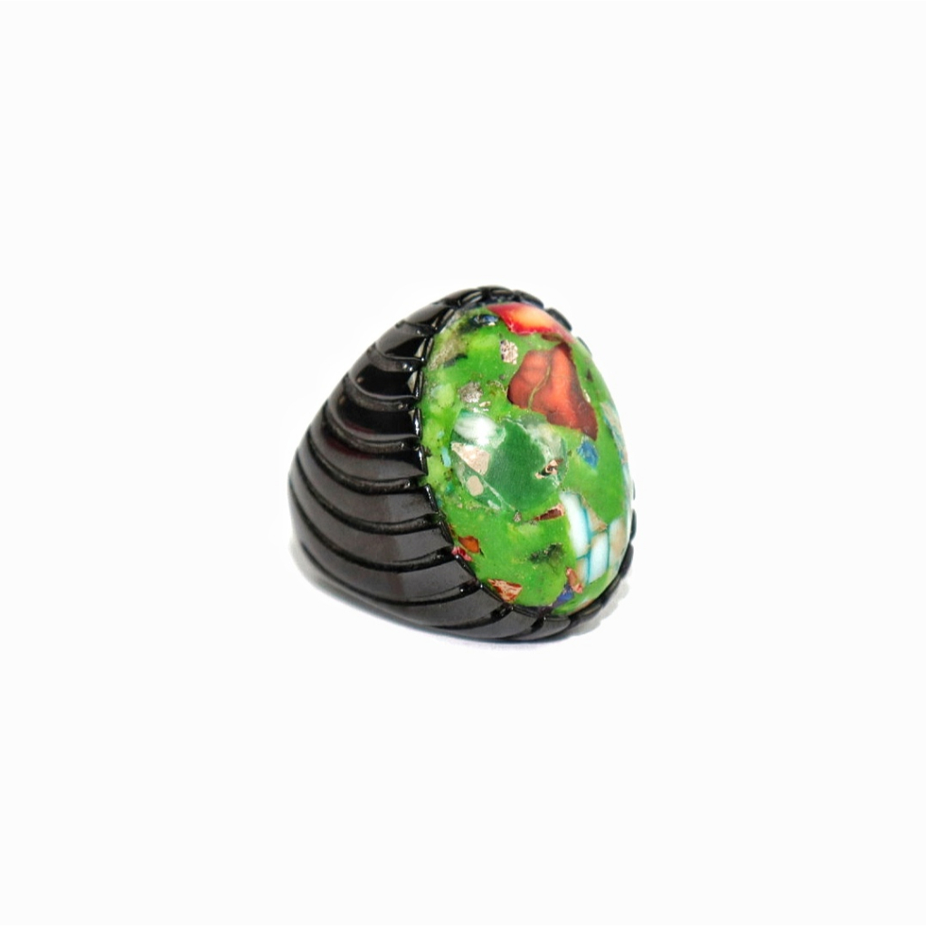 Cincin Titanium Hitam Natural Pirus Pancawarna Afrika