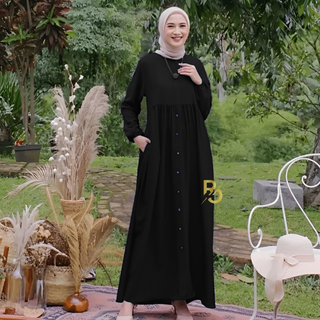 Gamis Hitam Polos / Gamis Wanita Kekinian / Baju Muslim Wanita / Dress Hitam Jumbo Marwah Dress