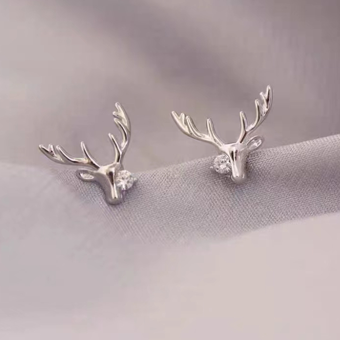 Anting Tusuk Desain Tanduk Rusa Hias Zircon Untuk Wanita Fashion Earrings Import