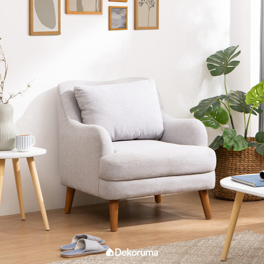 Dekoruma HISA Sofa Minimalis 1 Dudukan Kain / Sofa Single Seater Kain - Abu-abu Muda