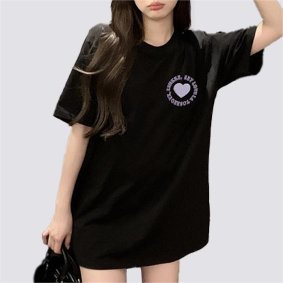 XIAOZHAINV Korean Style Kaos Atasan Wanita Heart Pattern Lengan Pendek A0014