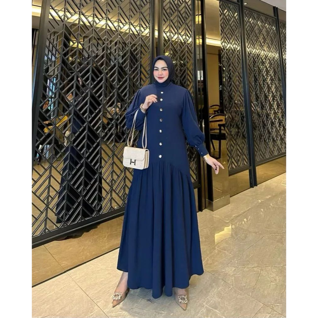 Levira dress gamis crinkle polos variasi kancing depan Gaun pesta wanita muslimah Baju kondangan terbaru 2023 gamis lebaran