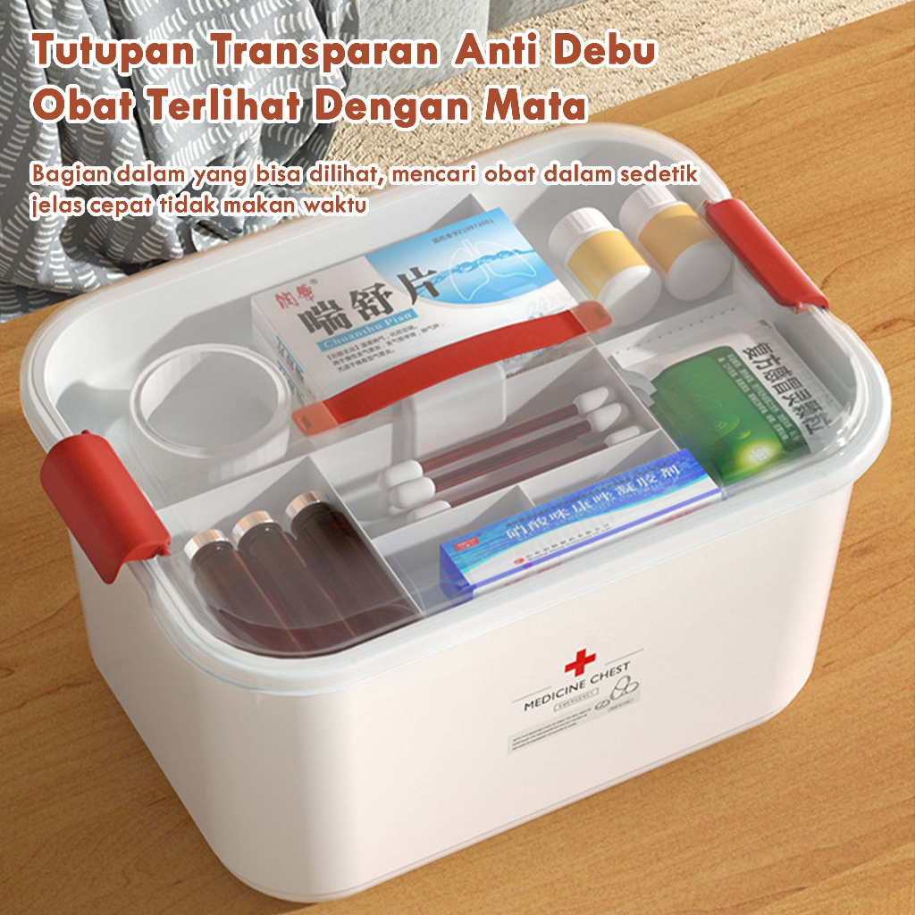 Medicine Box Organizer White First Aid Box / Kotak Obat P3K Putih Perlengkapan H220 dua tingkat