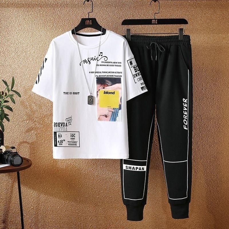 STELAN ( HUOHUO ) STELAN PRIA DEWASA 1 SET KAOS DISTRO + CELANA PANJANG JOGGER MODEL TERBARU