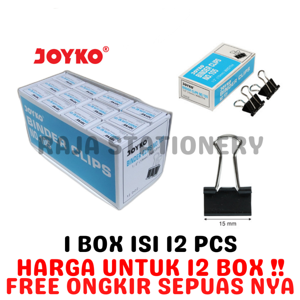 

JOYKO BINDER CLIP 105 KECIL 15MM KLIK KERTAS JOYKO NO.105 [12BOX]