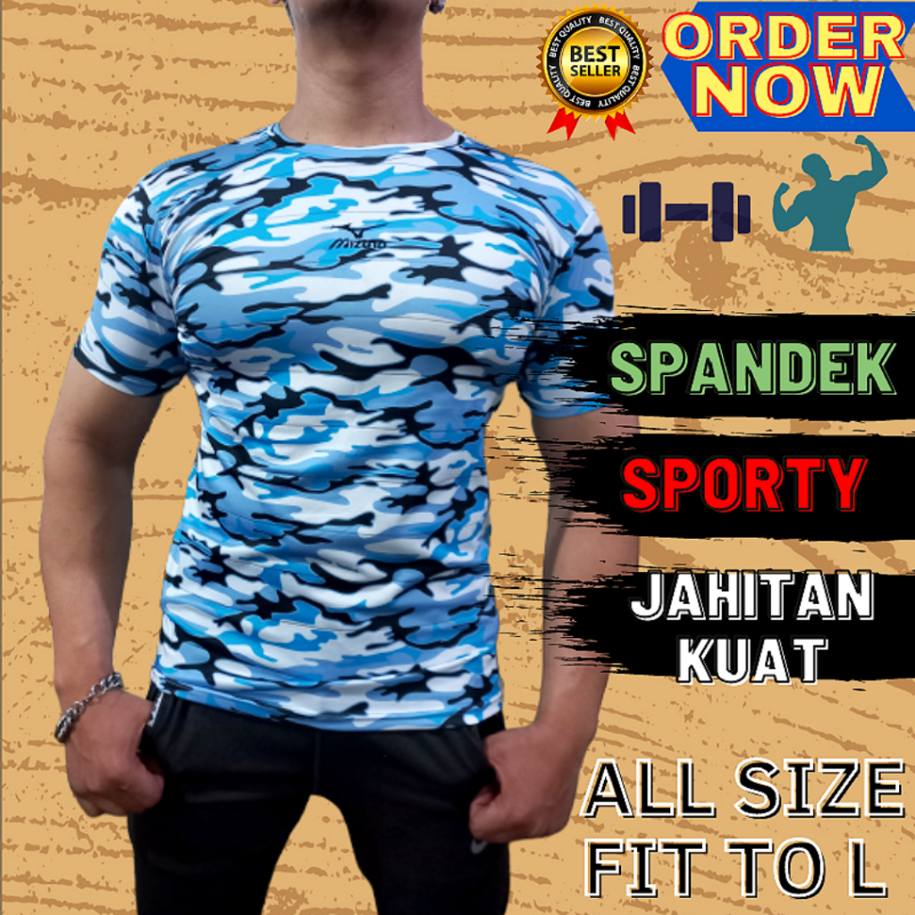 Kaos Gym Press Body Lengan Pendek Pria Motif Loreng Army Bahan Spandek Ketat