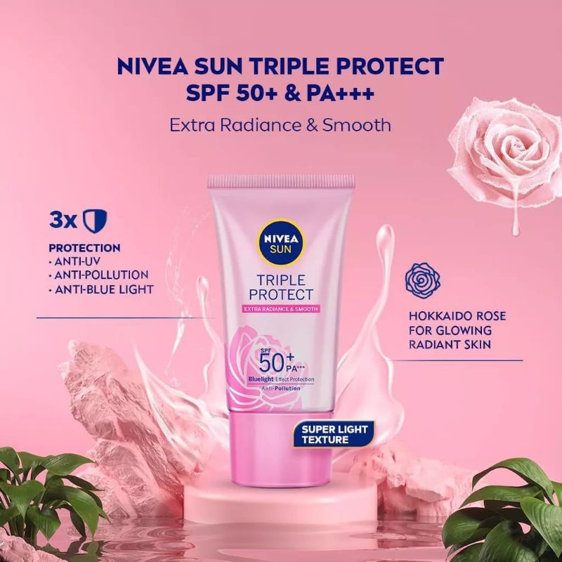 nivea sun face serum triple protect Hokkaido rose spf 50++
