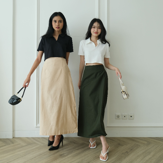 Korra Linen Skirt - Korean Casual Skirt - Rok Polos Wanita - Office Skirt