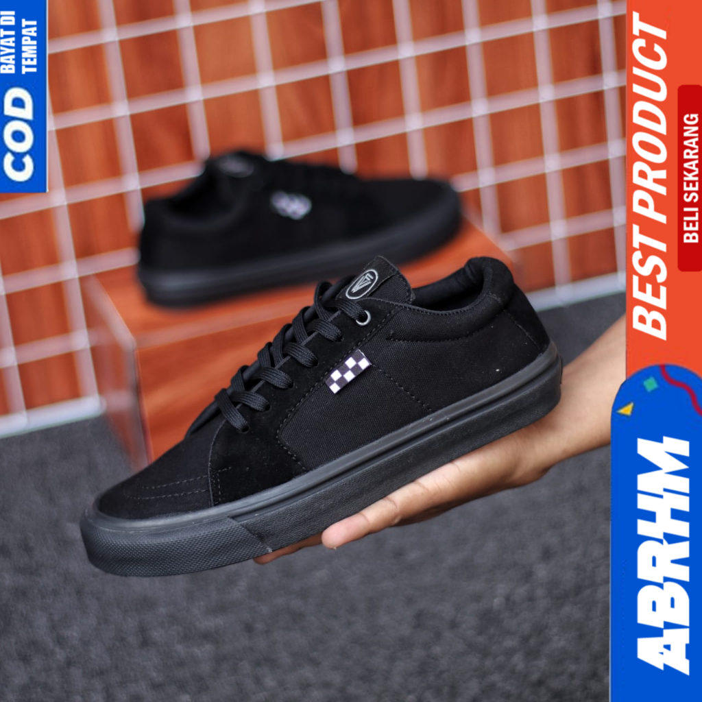 ABRHM Sepatu Sneakers Hitam Polos Tali Ukuran Besar 38-47 Pria