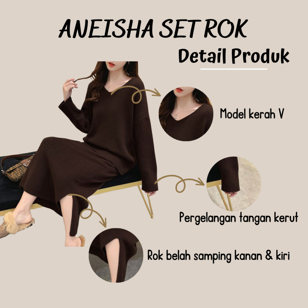 Setelan Rok Aneisha Oneset Blouse dan Rok Rajut 7get Terbaru 2023 Kekinian Korean Style Fashion Muslim Wanita Dewasa Knit