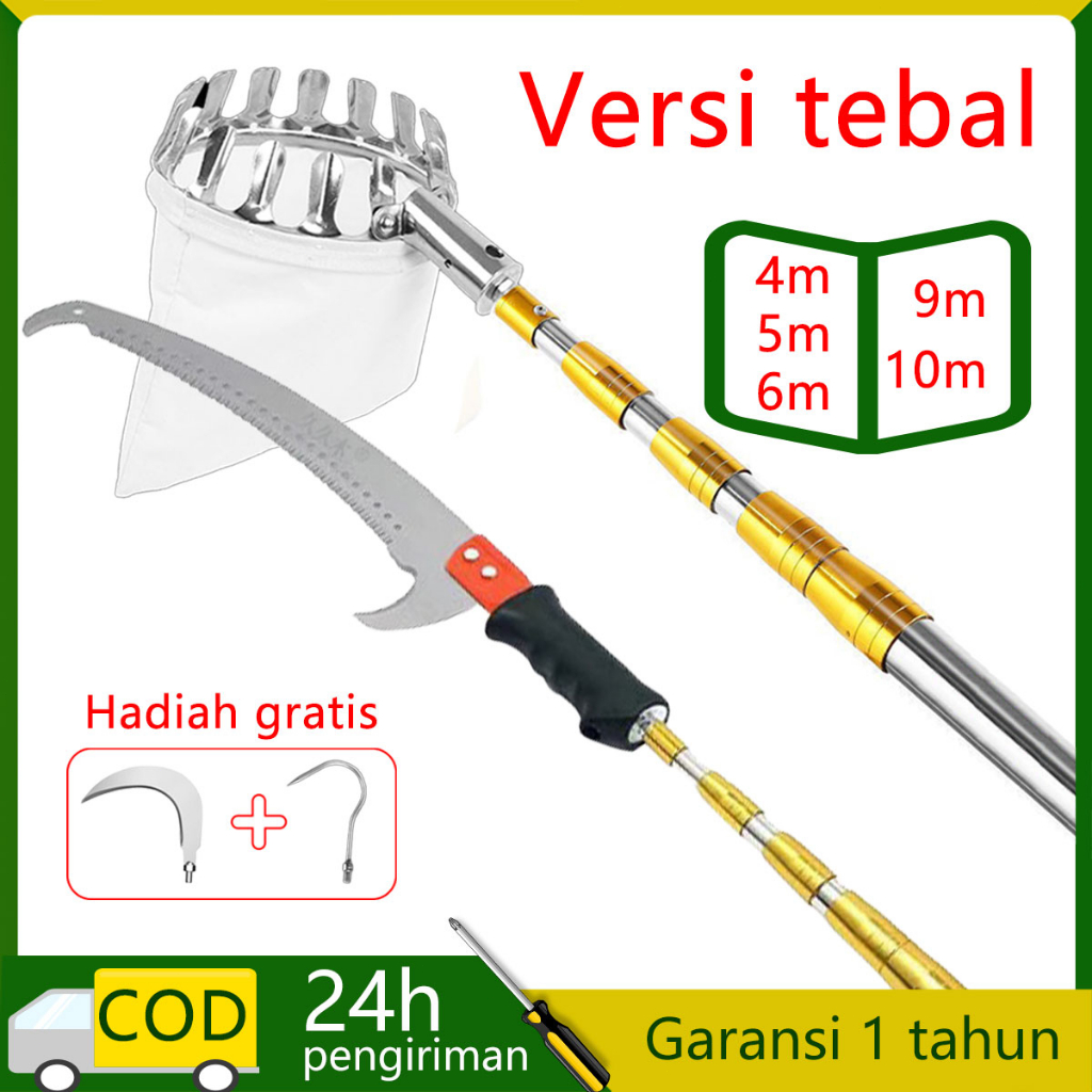10M Tongkat Panjang Untuk Petik Buah metal fruit picker / Gergaji Pemangkasan Cabang Ranting Dahan Benalu Tiang Tongkat Teleskopik