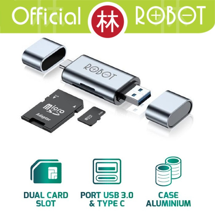 Robot CR202S Card Reader 2 in 1 USB 3.0 Type C Memory Card Adapter New CR202